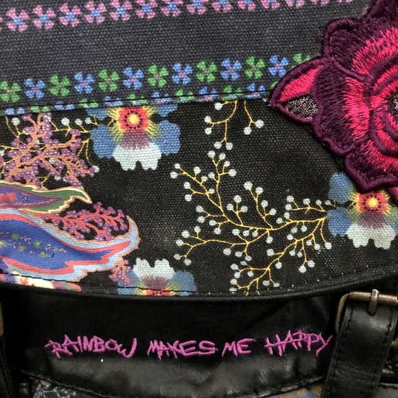 Desigual Shoulder Handbag Purse Rose Applique - Picture 2 of 5